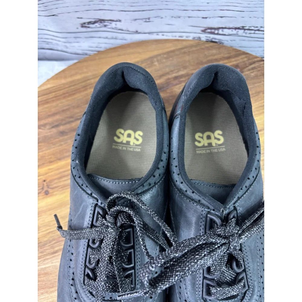 Women's SAS Black Leather Lace-Up Sneakers Size 7 - Picture 4 of 13